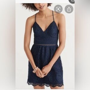 Navy Lace Spaghetti Strap Dress